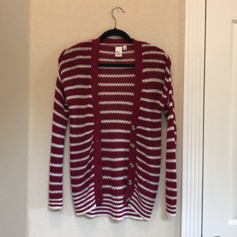 STRIPED MAGENTA & WHITE ACRYLIC CARDIGAN